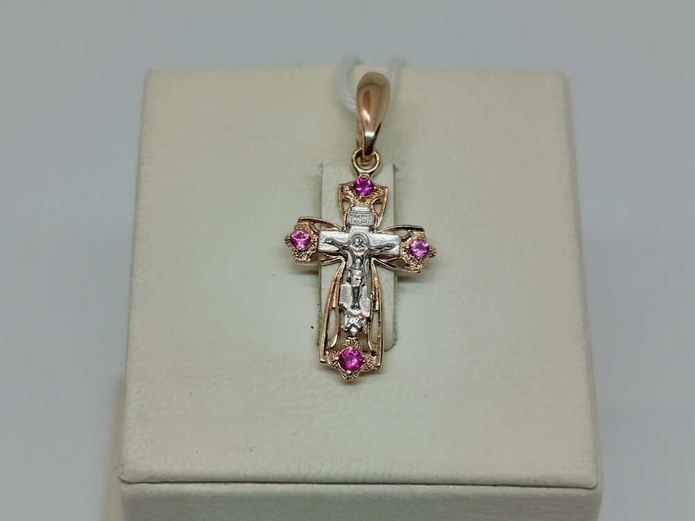 ПОДККИ585 ПОДВЕСКА КРЕСТ С КАМНЯМИ (Au 585)