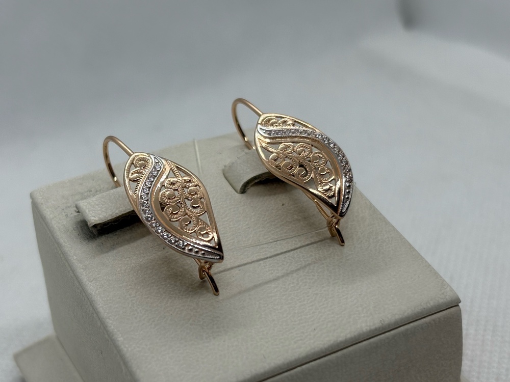 СЕРЬГИ ПЕТЕЛЬКА с камнями (Au 585)