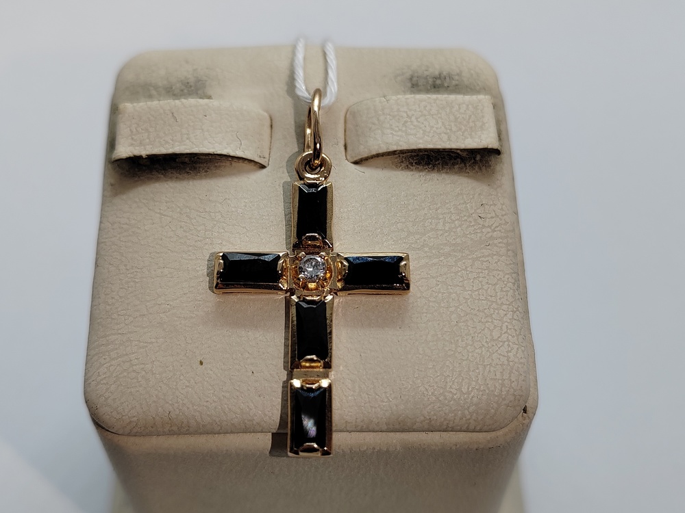 ПОДККИ585 ПОДВЕСКА КРЕСТ С КАМНЯМИ (Au 585)