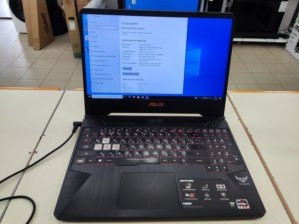 Ноутбук ASUS TUF RTL8822; Ryzen 5 3550H, GeForce GTX 1650, 8 Гб, 512 GB, Нет
