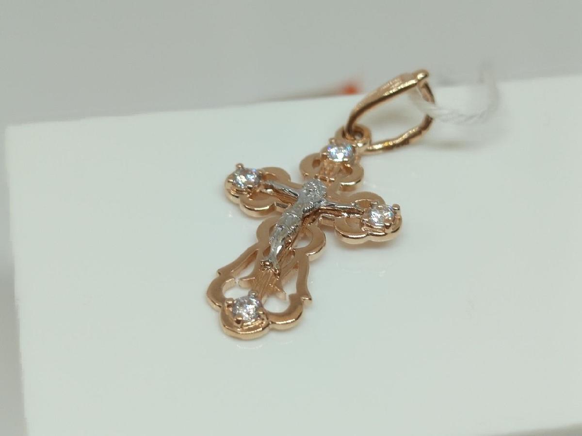 ПОДККИ585 ПОДВЕСКА КРЕСТ С КАМНЯМИ (Au 585)