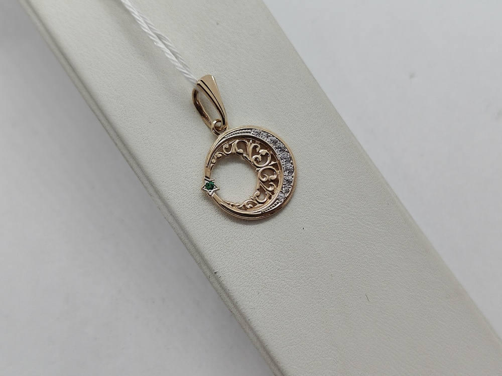 ПОДПКИ585 ПОДВЕСКА ПОЛУМЕСЯЦ С КАМНЯМИ (Au 585)