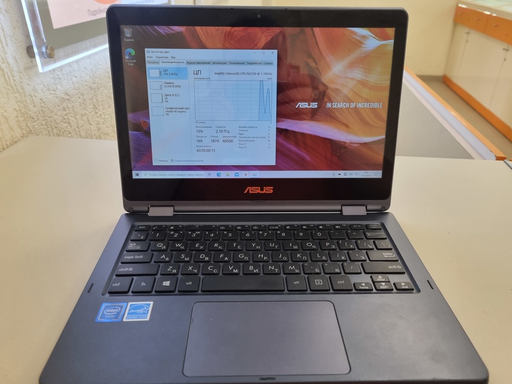 Ноутбук ASUS tp202n; Celeron N3350, HD Graphics, 4 Гб, 64 Гб, Нет
