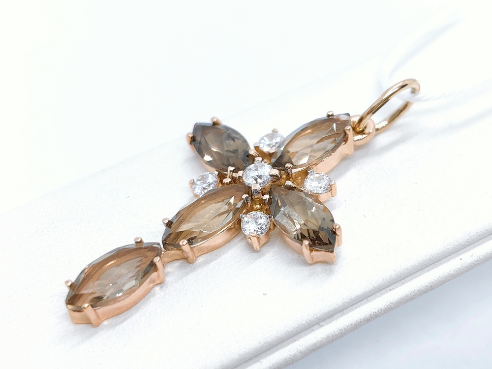 ПОДККИ585 ПОДВЕСКА КРЕСТ С КАМНЯМИ (Au 585)