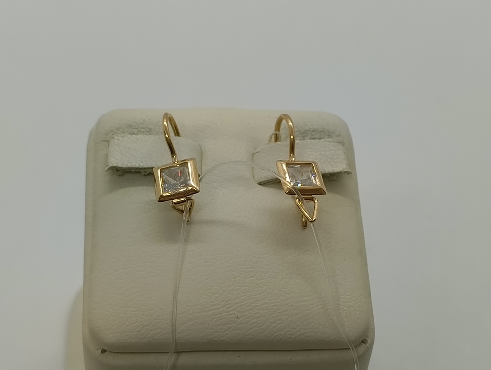 СЕРЬГИ ПЕТЕЛЬКА с камнем (Au 585)