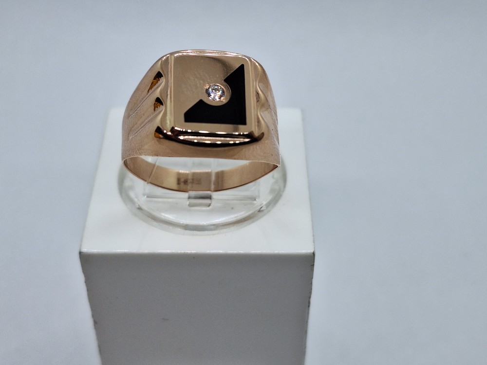 4187эс10 КОЛЬЦО ПЕЧАТКА Эмаль с камнем (Au 585)