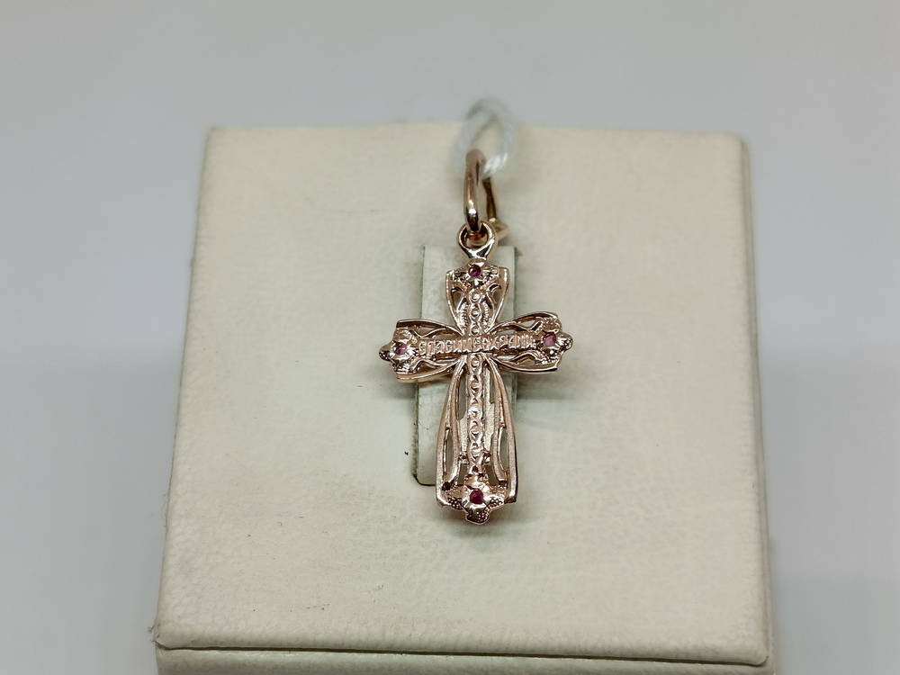 ПОДККИ585 ПОДВЕСКА КРЕСТ С КАМНЯМИ (Au 585)