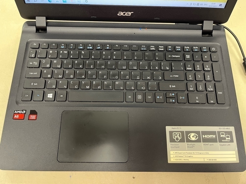 Ноутбук Acer ES1-523-60LS; A6-7310, Radeon R4 series, 4 Гб, Нет, 500 Гб