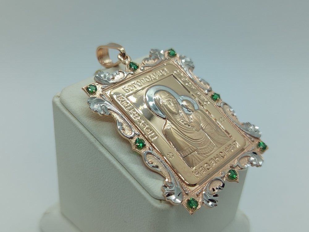 ПИ-096_au ПОДВЕСКА ИКОНА с камнями (Au 585)