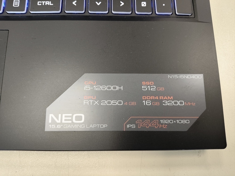 Ноутбук ARDOR Gaming H15-I5ND400; Core i5-11260H, GeForce RTX 2050, 16 Гб, 480 Гб, Нет