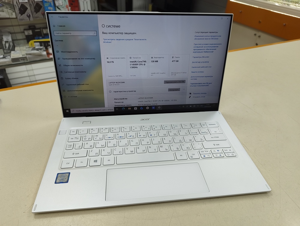 Ноутбук Acer swift 7 sf714-52t-76x9; Core i7-8500Y, Intel UHD Graphics 615, 16 Гб, 512 GB, Нет