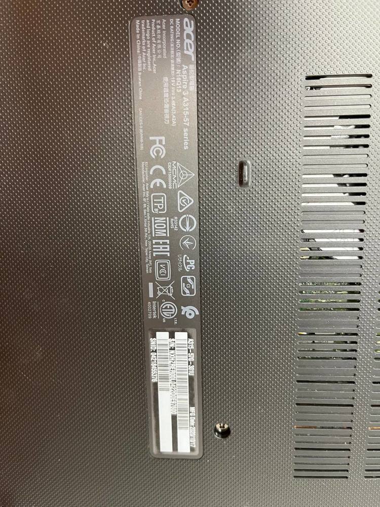 Ноутбук Acer A315-57; Core i3-1005G1, GeForce MX330, 4 Гб, 240 Гб, Нет
