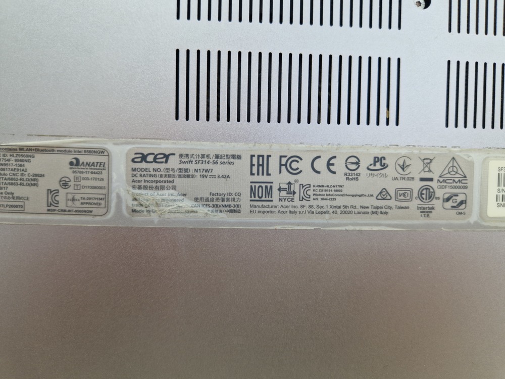 Ноутбук Acer SF314-56G-78J7 N17W7; Core i7-8565U, GeForce MX150 (10 W), 12 Гб, 128 Гб, 1 Tb
