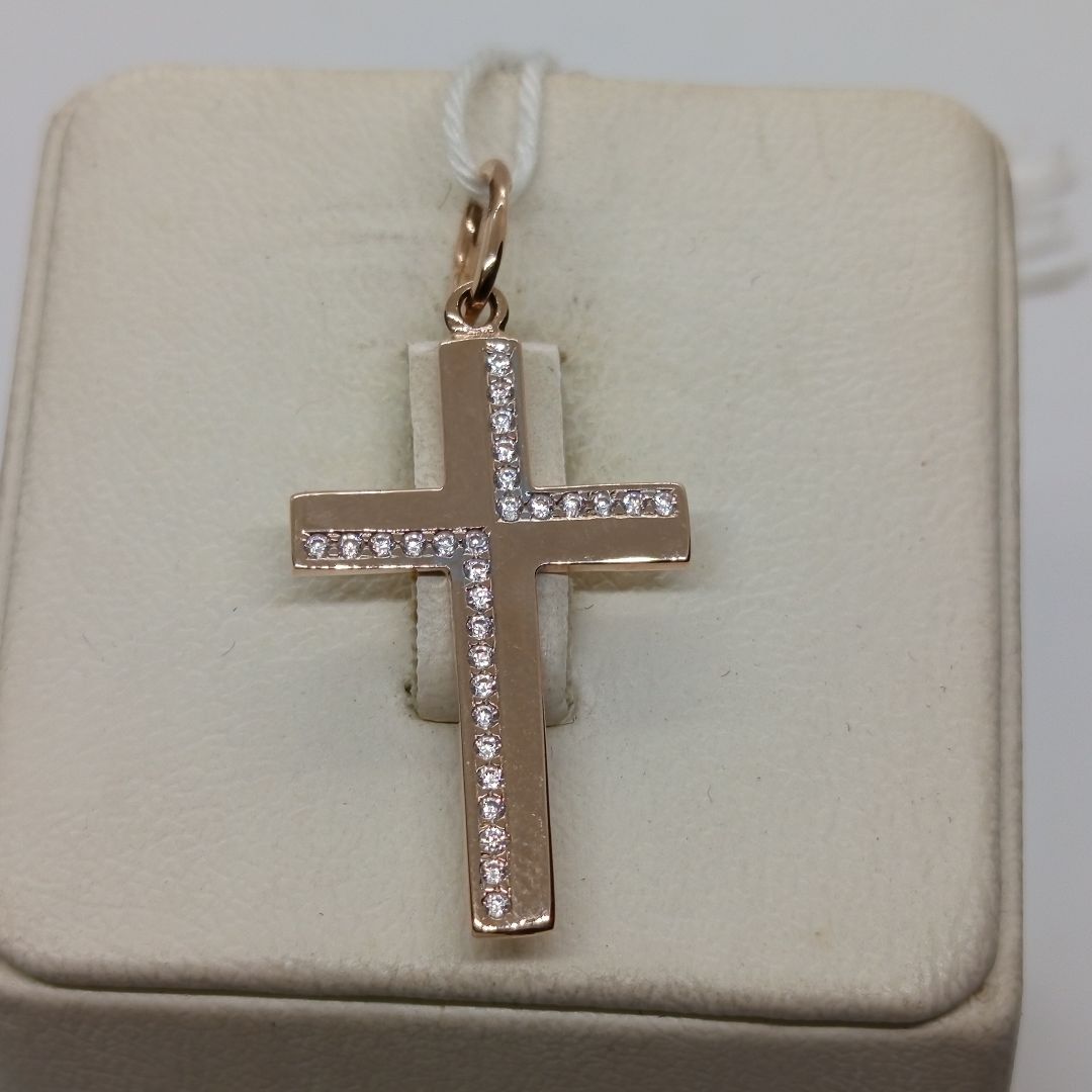 ПОДККИ585 ПОДВЕСКА КРЕСТ С КАМНЯМИ (Au 585)