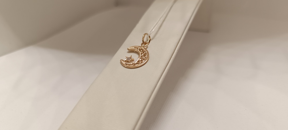 ПОДПКМ585 ПОДВЕСКА ПОЛУМЕСЯЦ С КАМНЕМ (Au 585)