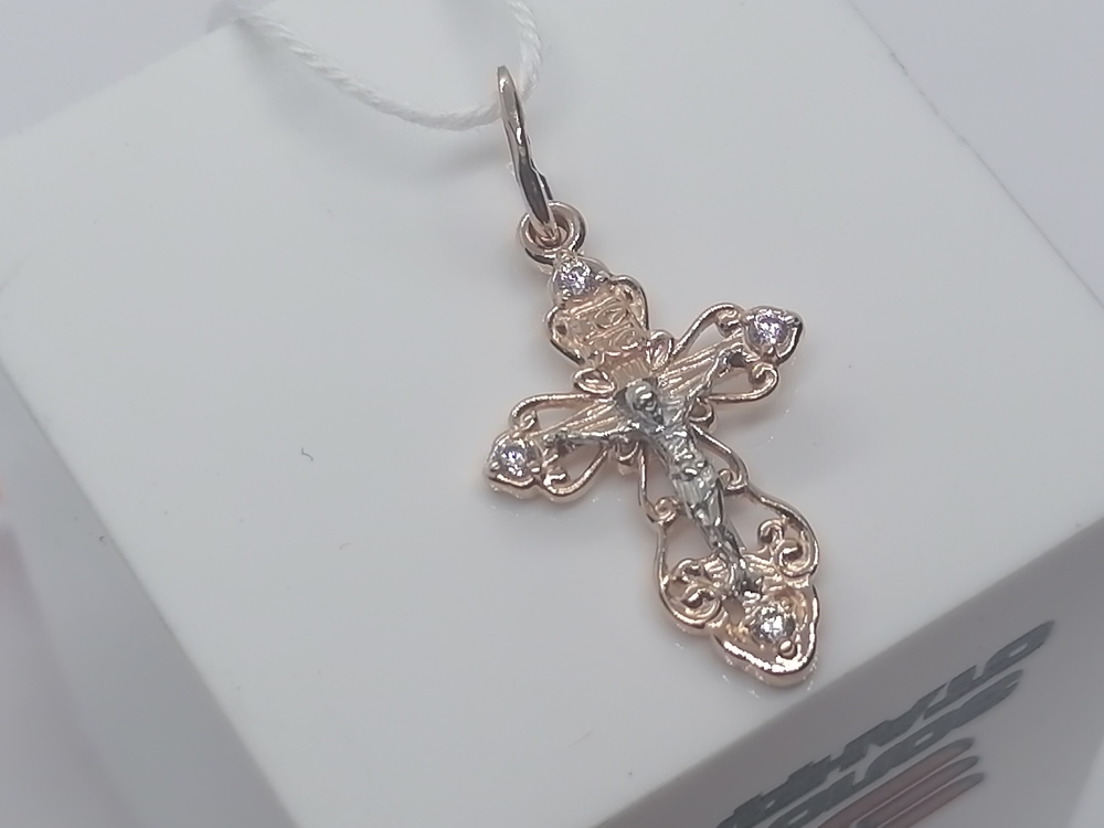 ПОДККИ585 ПОДВЕСКА КРЕСТ С КАМНЯМИ (Au 585)