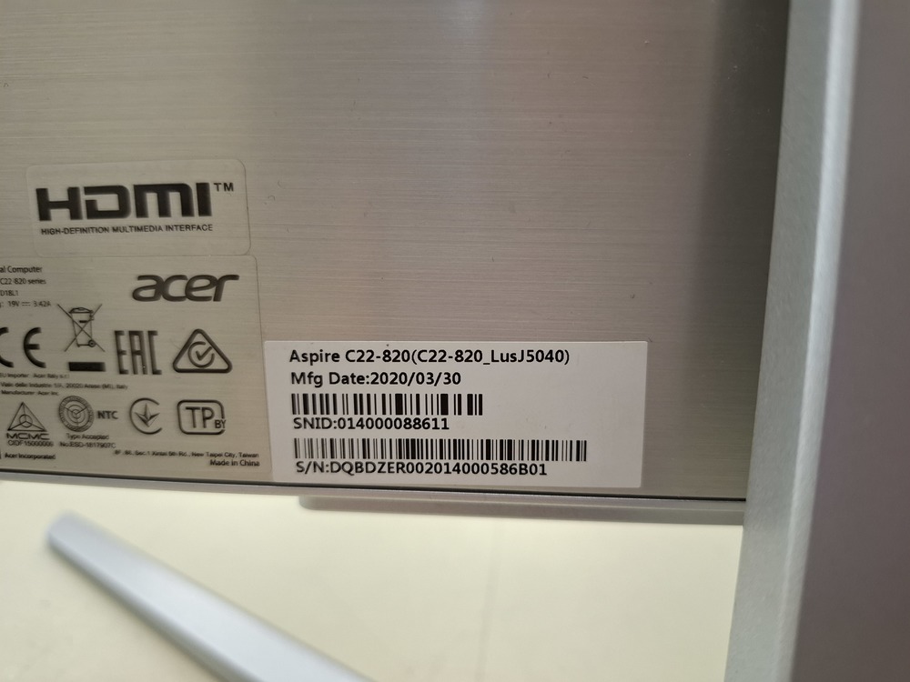 Моноблок ACER Aspire C22-820; Pentium Silver J5040, Intel UHD Graphics 605, 4 Гб, Нет, 1 Tb