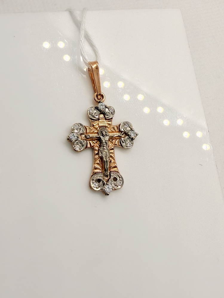 ПОДККИ585 ПОДВЕСКА КРЕСТ С КАМНЯМИ (Au 585)