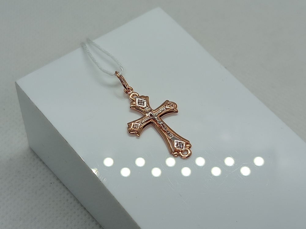 ПОДККИ585 ПОДВЕСКА КРЕСТ С КАМНЯМИ (Au 585)