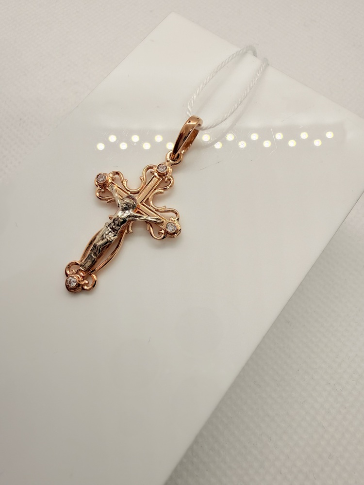 ПОДККИ585 ПОДВЕСКА КРЕСТ С КАМНЯМИ (Au 585)