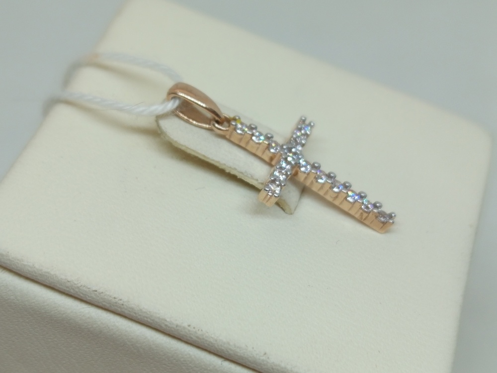ПОДККИ585 ПОДВЕСКА КРЕСТ С КАМНЯМИ (Au 585)