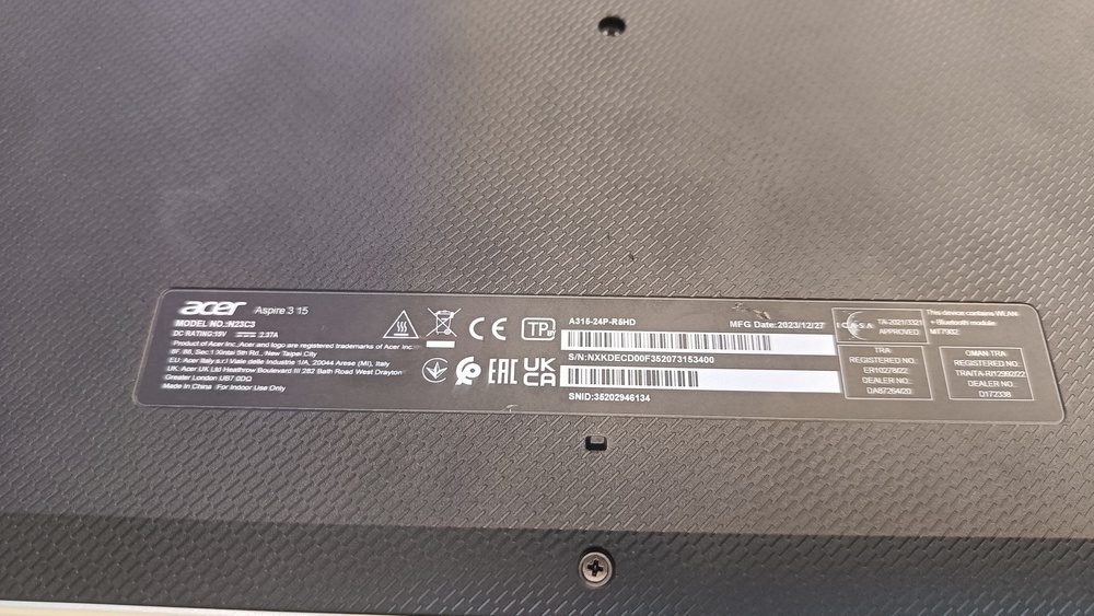 Ноутбук Acer; Ryzen 3 7320, Radeon Graphics, 16 Гб, 512 GB, Нет