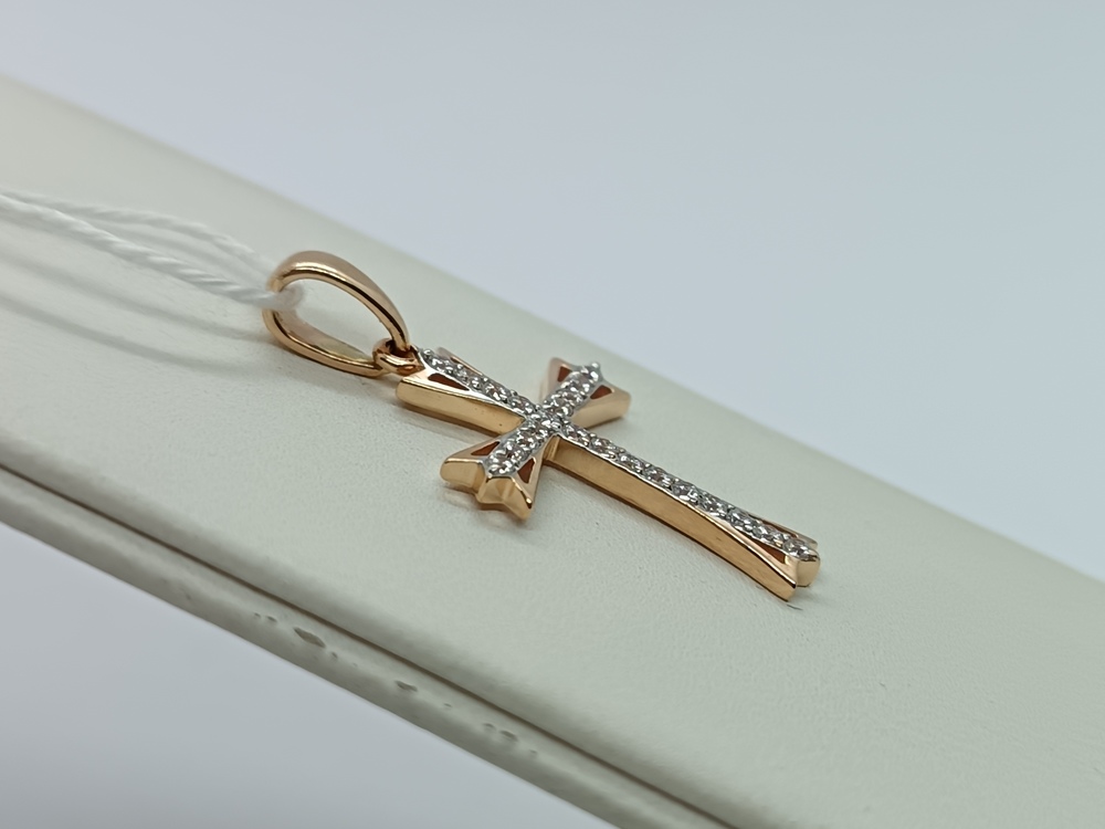 ПОДККИ585 ПОДВЕСКА КРЕСТ С КАМНЯМИ (Au 585)