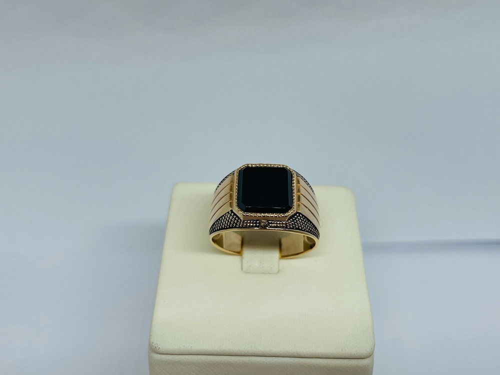 КМ-359_з КОЛЬЦО ПЕЧАТКА Эмаль с камнями (Au 585)