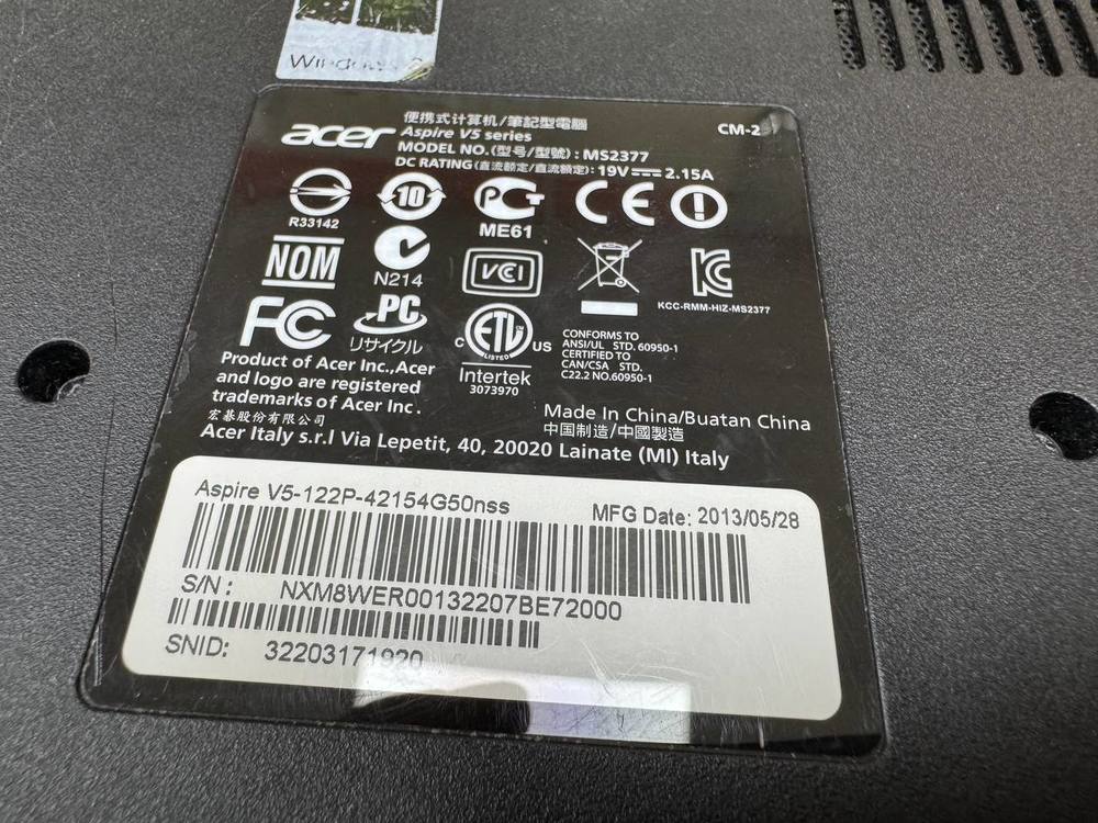 Ноутбук Acer; A4-1250, HD Graphics, 4 Гб, 128 Гб, Нет