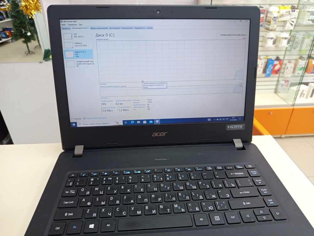 Ноутбук Acer TMP214-51-33BT; Core i3-8130U, Intel HD Graphics 620, 8 Гб, 120 Гб, Нет