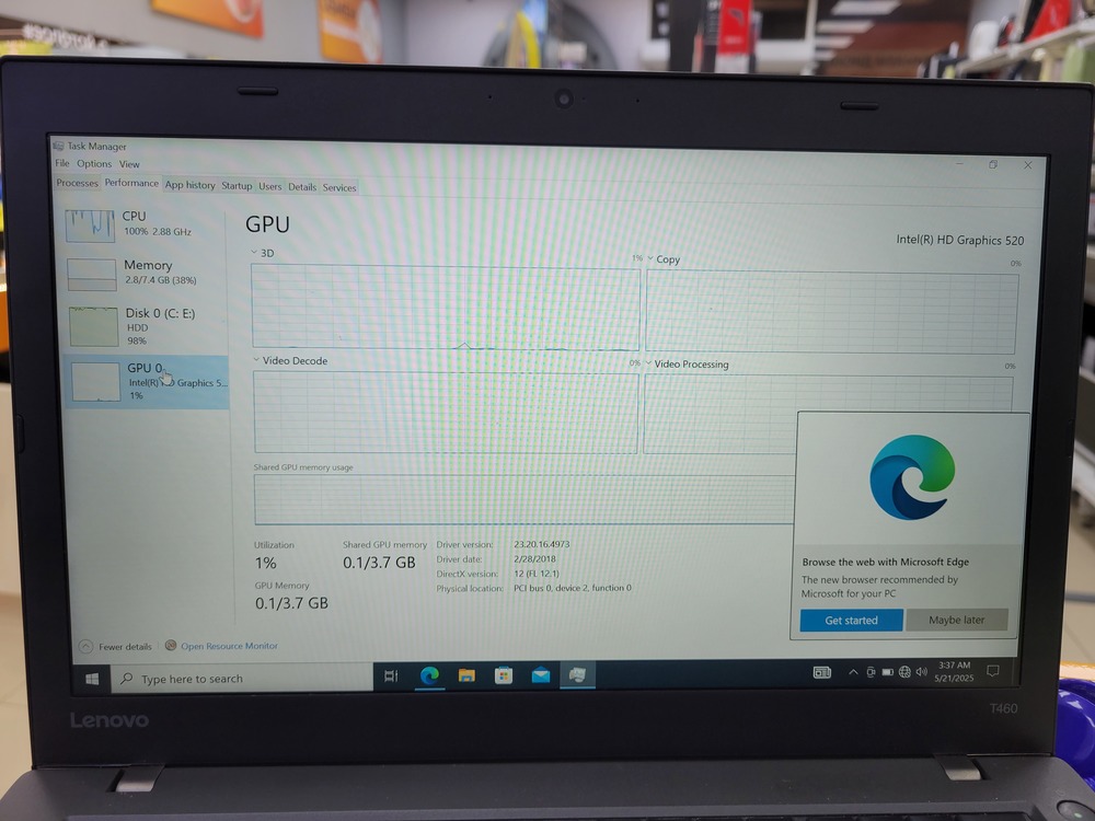 Ноутбук Lenovo t450s; Core i5-6300U, Intel HD Graphics 520, 8 Гб, 250 Гб, Нет