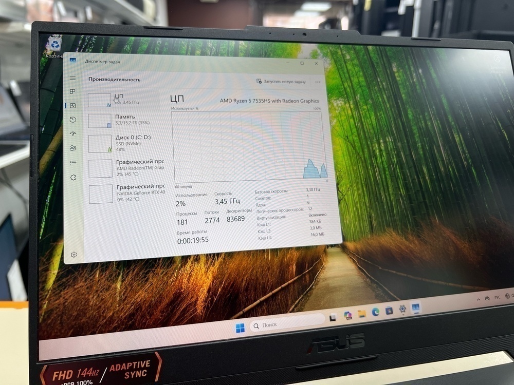 Ноутбук ASUS; Ryzen 5 7535HS, GeForce RTX 4050, 16 Гб, 512 GB, Нет