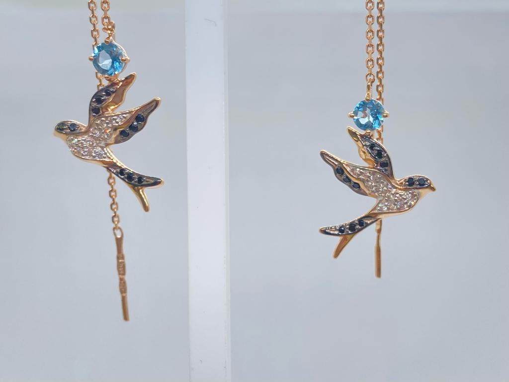 725424 СЕРЬГИ ПРОДЕВКИ с камнями (Au 585)