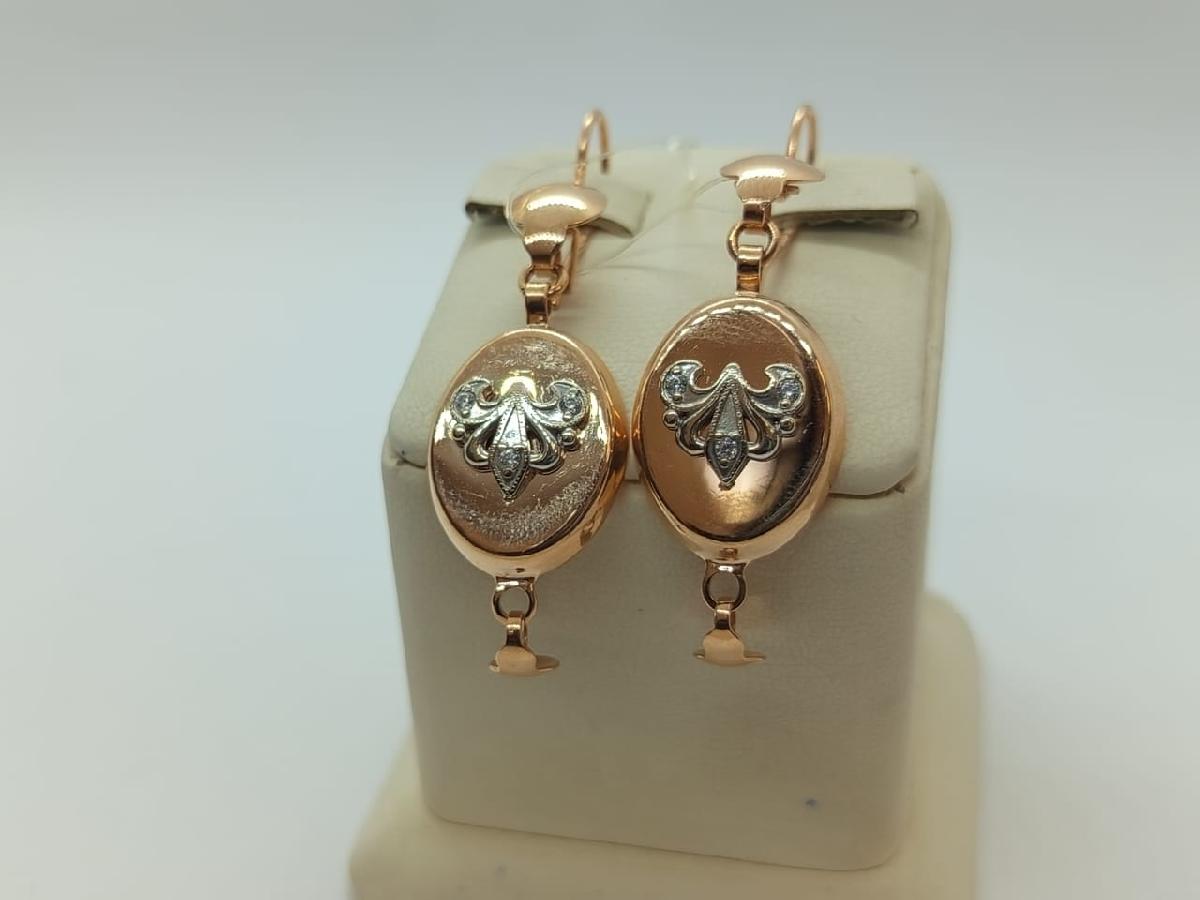 СЕРЬГИ ПЕТЕЛЬКА с камнями (Au 585)