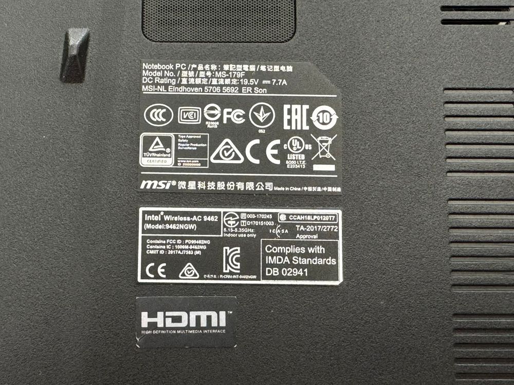 Ноутбук MSI; Core i7-8750H, GeForce GTX 1050 Ti, 16 Гб, 128 Гб, 1 Tb