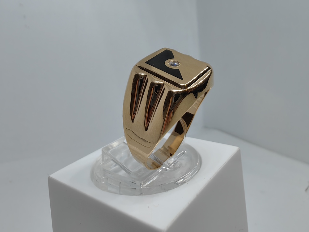 4187эс10 КОЛЬЦО ПЕЧАТКА Эмаль с камнем (Au 585)