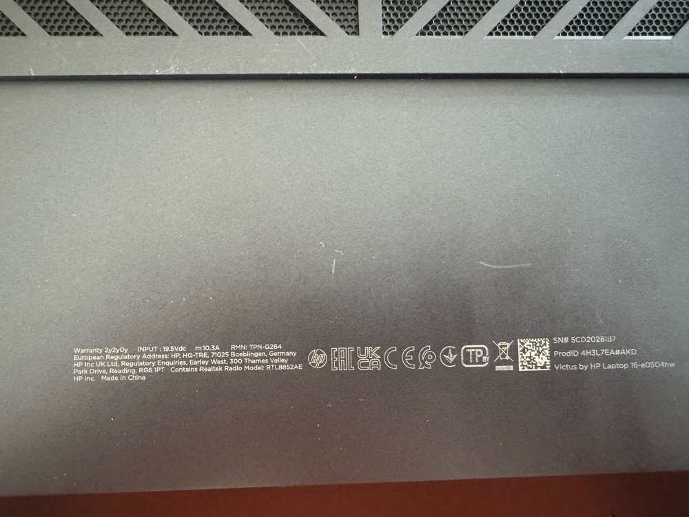 Ноутбук HP RTL8852AE; Ryzen 7 5800H, GeForce RTX 3060, 16 Гб, 512 GB, Нет