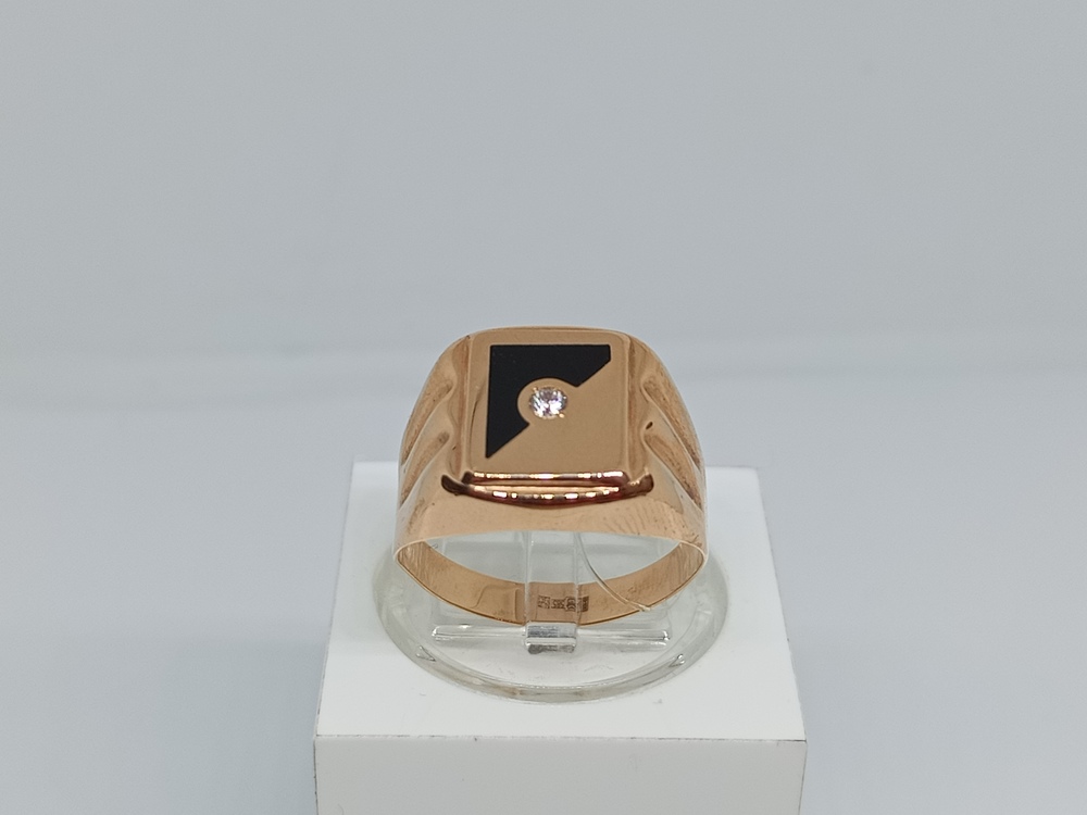 4187эс10 КОЛЬЦО ПЕЧАТКА Эмаль с камнем (Au 585)