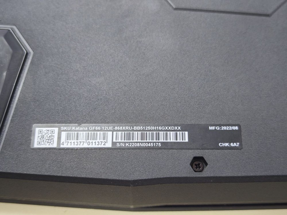 Ноутбук MSI Katana G66; Core i5-12500H, GeForce RTX 3060, 16 Гб, 500 Гб, Нет