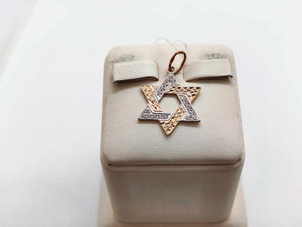 3334а ПОДВЕСКА ЗВЕЗДА ДАВИДА С КАМНЯМИ (Au 585)