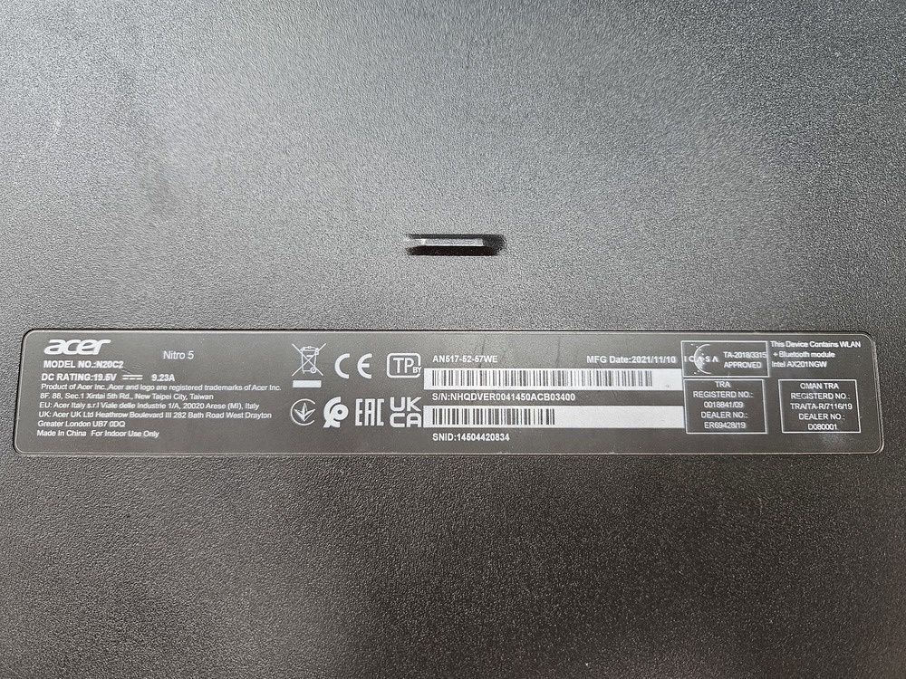 Ноутбук Acer; Core i5-10300H, GeForce RTX 3050, 16 Гб, 480 Гб, Нет
