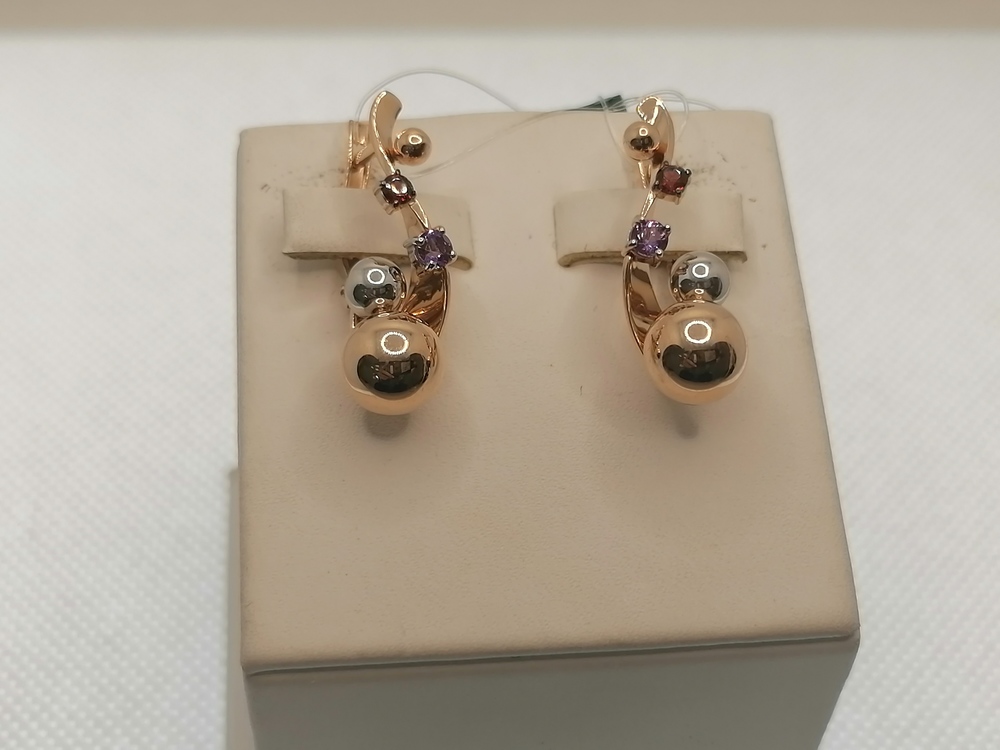 СЕРЬГИ АМЕТИСТ,ГРАНАТ (Au 585)