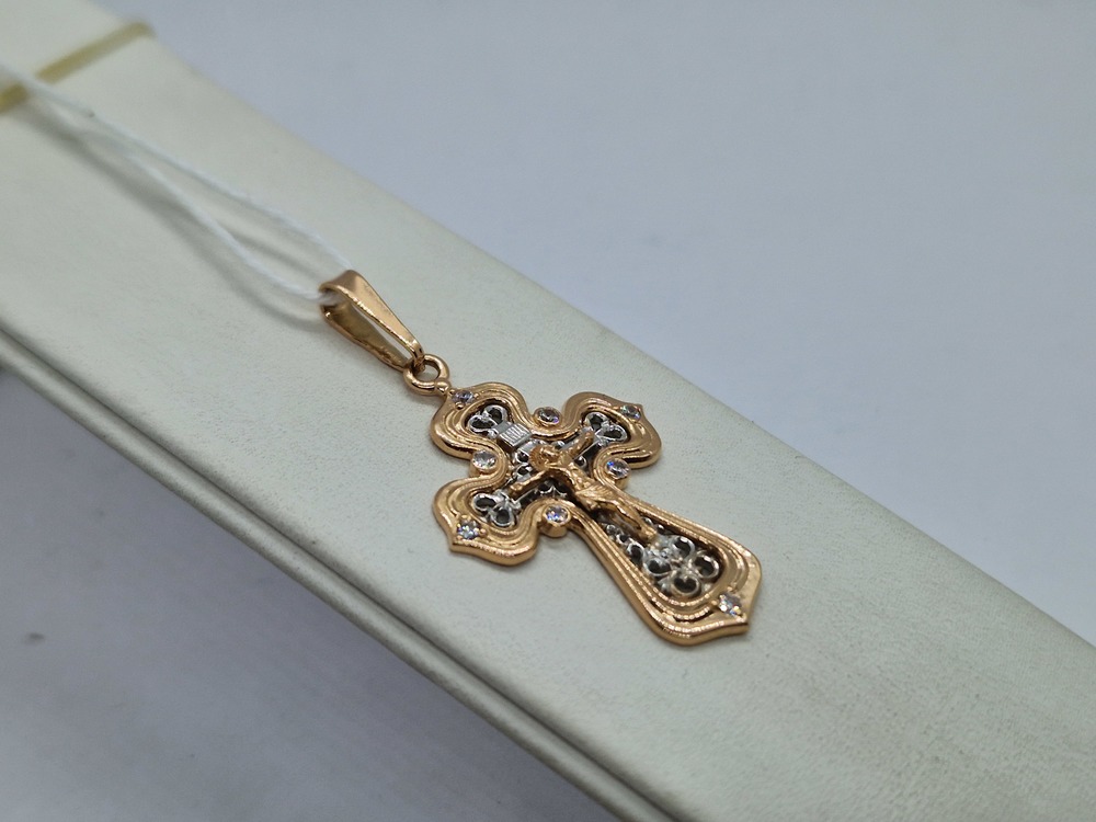 ПОДККИ585 ПОДВЕСКА КРЕСТ С КАМНЯМИ (Au 585)
