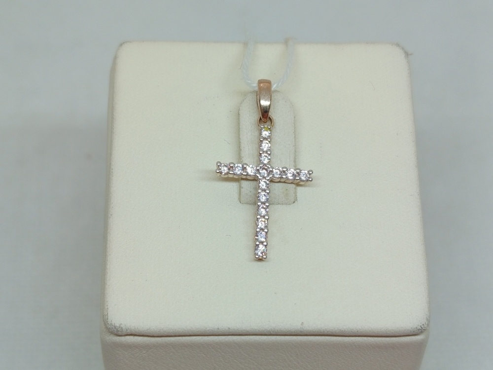 ПОДККИ585 ПОДВЕСКА КРЕСТ С КАМНЯМИ (Au 585)