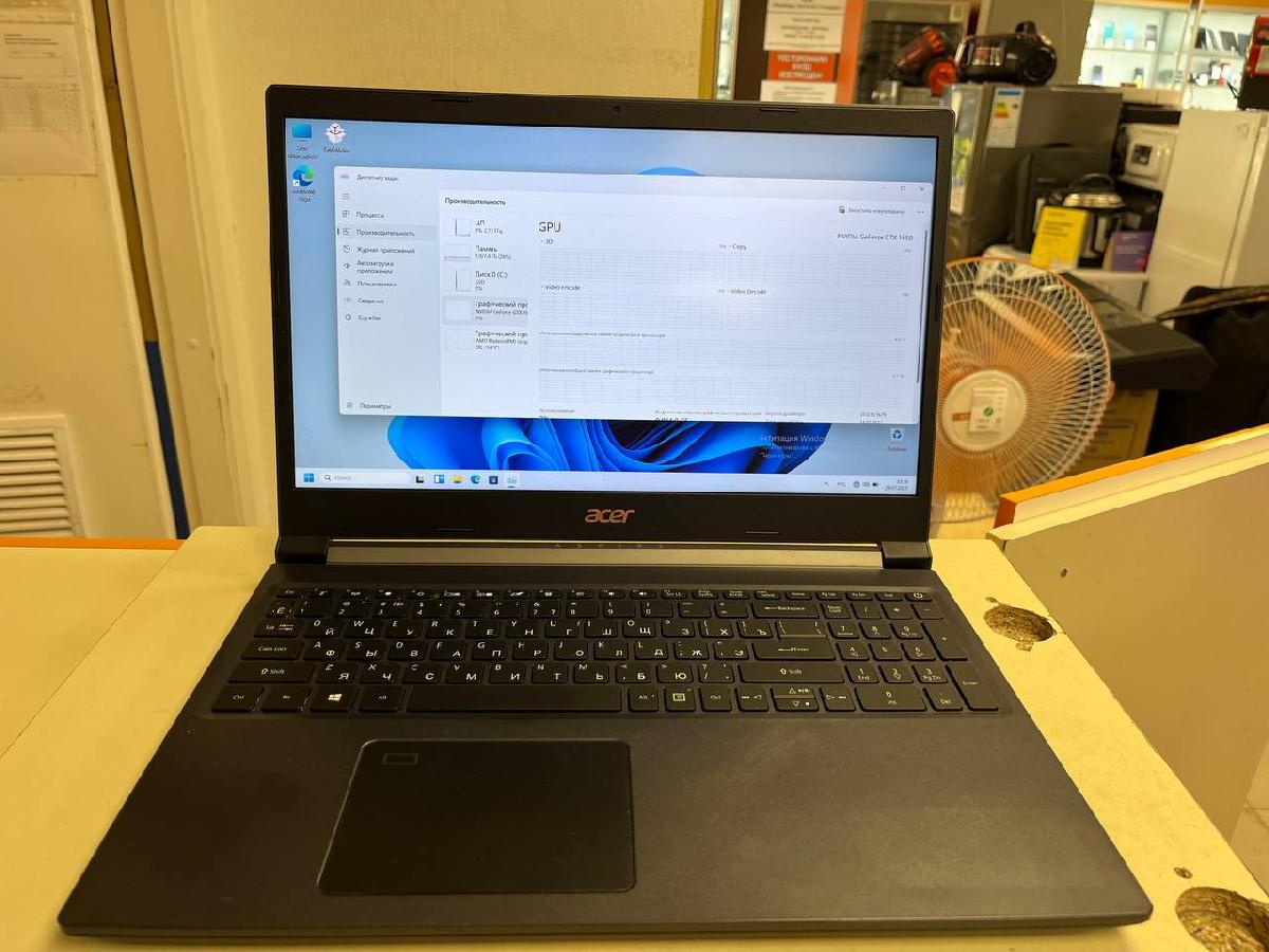 Ноутбук Acer Aspire 7 N19C5; Ryzen 5-5500U, GeForce GTX 1650, 8 Гб, 256 Гб, Нет