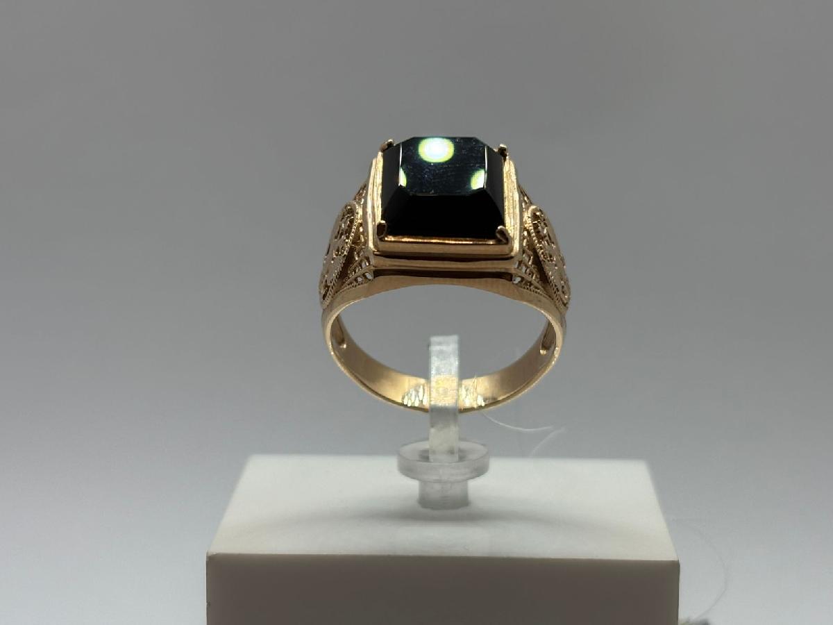 821466Аг.Ч КОЛЬЦО ПЕЧАТКА с камнем (Au 585)