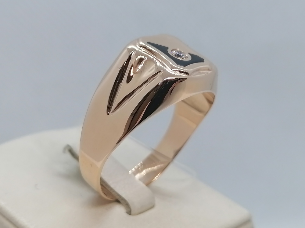 КОЛЬЦО ПЕЧАТКА Эмаль с камнем (Au 585)