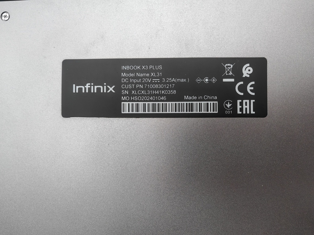 Ноутбук Infinix INBOOK X3 Plus; Core i5-1235U, Intel iris XE Graphics, 16 Гб, 500 Гб, Нет