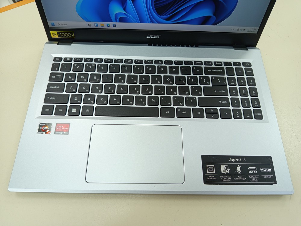 Ноутбук Acer; Ryzen 3 7320, AMD Radeon (TM) Graphics, 8 Гб, 256 Гб, Нет