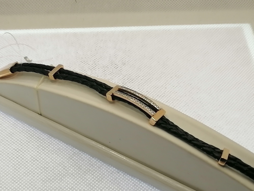 бр4530 БРАСЛЕТ КОЖА С ЗОЛ. ВСТАВКОЙ (Au 585)